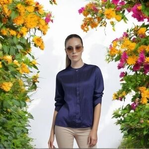 Women Top Banana Republic Blue Top Blouse Long Sleeve Shirt Button Front Blouse